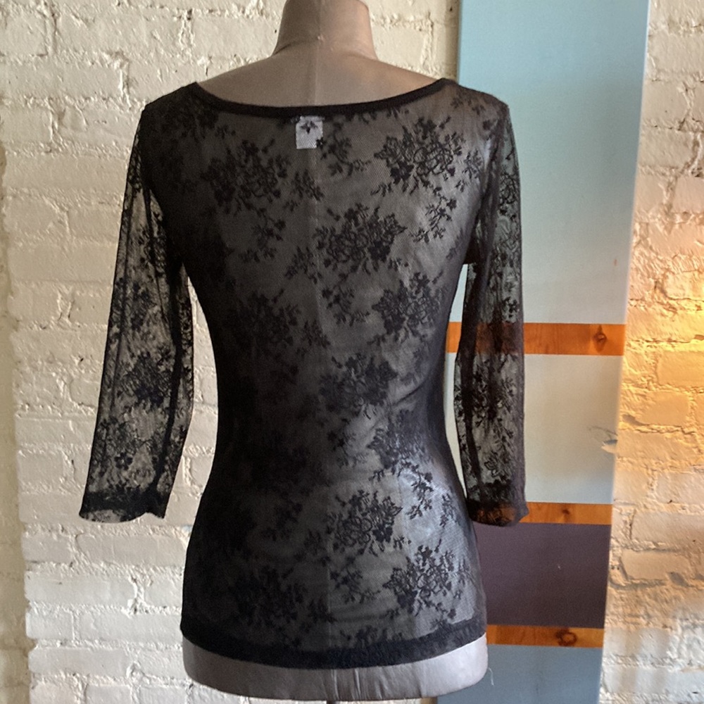 Venus black lace retro top 3/4 sleeves sz S EUC - Picture 2 of 6